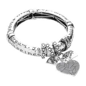 Friendship Message Heart Pendant Charm Metal Stretch Women Bracelet